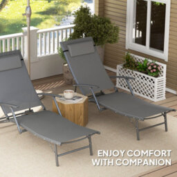 Outsunny Set Of 2 Garden Sun Loungers, Folding Chaise Lounge Chairs, Grey - thumbnail 6