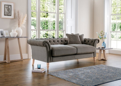 Furniturebox Olivia Grey 3-Seater Modern Chesterfield Sofa Hand Made In Anti-Crease Velvet - image 1