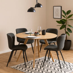 Wyld Haus Hamilton Round Dining Set, Oak-Effect Table With 4 Grey Fabric Chairs - thumbnail 2