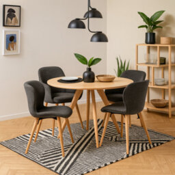 Wyld Haus Hamilton Round Dining Set, Oak-Effect Table With 4 Grey Fabric Chairs - thumbnail 1