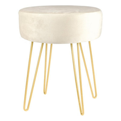 Harbour Housewares Velvet Footstool - Round Modern Dressing Table Footstool Vanity Seat Chairs - 40 X 35Cm - Cream/gold - image 1