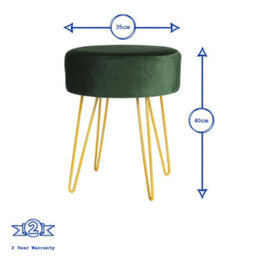 Harbour Housewares Velvet Footstool - Round Modern Dressing Table Footstool Vanity Seat Chairs - 40 X 35Cm - Cream/gold - thumbnail 3