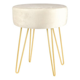 Harbour Housewares Velvet Footstool - Round Modern Dressing Table Footstool Vanity Seat Chairs - 40 X 35Cm - Cream/gold