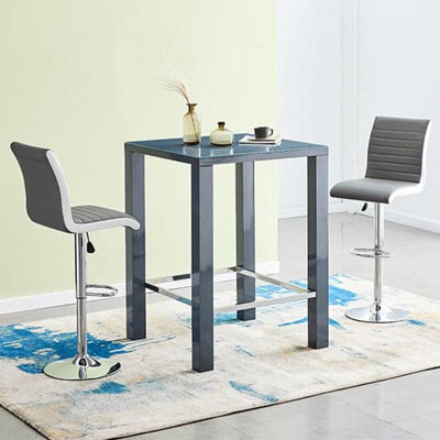 Furniture In Fashion Jam Square Glass Grey Gloss Bar Table 2 Ritz Grey White Stools - image 1