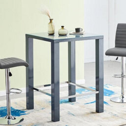 Furniture In Fashion Jam Square Glass Grey Gloss Bar Table 2 Ritz Grey White Stools - thumbnail 2