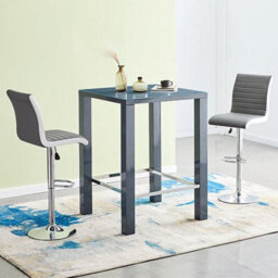 Furniture In Fashion Jam Square Glass Grey Gloss Bar Table 2 Ritz Grey White Stools - thumbnail 1