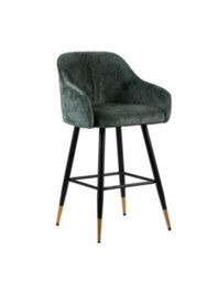 MiHOMEUK Zurich Velvet Bar Stool Contemporary Velvet Counter Stool With Metal Legs & Padded Back Green W52.5 X D51.5 X H96 Cm