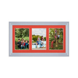 AK Frames 40X20Cm Silver Classic Multi Photo Frame With Poppy Red Mount - Holds 3 Apertures (3X) 6X4 Photos