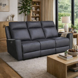 Aspire Rivington Real Leather Power Recliner Three Seater Sofa With Usb Charging, Charcoal