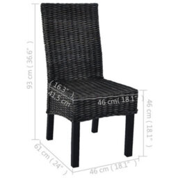 Berkfield Comfortable Dining Chairs 2 Pcs Black Kubu Rattan And Mango Wood - thumbnail 8