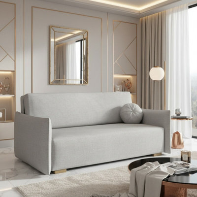 Viva Glov Iv Upholstered Sofa Bed With Bedding Storage Chipboard Frame Wood Legs Sleeping Function 174X98X85Cm Light Grey - image 1
