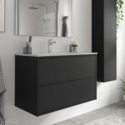 Salgar Optimus Noir 800 Wall Hung Vanity Unit + Basin - Matt Black - image 1