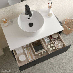 Salgar Optimus Noir 800 Wall Hung Vanity Unit + Basin - Matt Black - thumbnail 4
