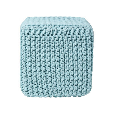 Homescapes Duck Egg Blue Cube Cotton Knitted Pouffe Footstool - image 1