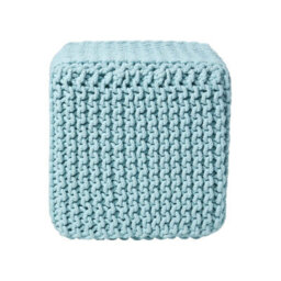 Homescapes Duck Egg Blue Cube Cotton Knitted Pouffe Footstool