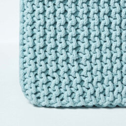 Homescapes Duck Egg Blue Cube Cotton Knitted Pouffe Footstool - thumbnail 4