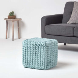 Homescapes Duck Egg Blue Cube Cotton Knitted Pouffe Footstool - thumbnail 2