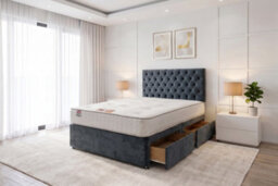 "Knight Sleep Athens Charcoal Plush 2Ft6 Bed Set With Mattress, 2 Drawers Same Side & 24""headboard - Small Single" - thumbnail 1