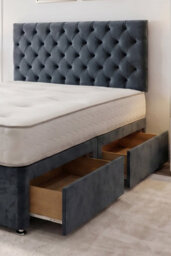 "Knight Sleep Athens Charcoal Plush 2Ft6 Bed Set With Mattress, 2 Drawers Same Side & 24""headboard - Small Single" - thumbnail 2
