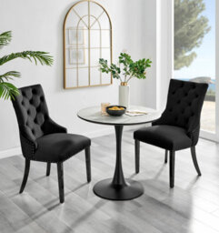 Furniturebox Uk Elina White Marble Effect Round Dining Table & 2 Black Belgravia Black Leg Chairs - thumbnail 1