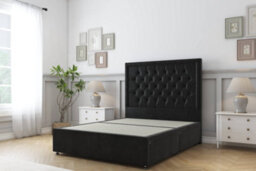 "Sloomy Montana Black Plush Divan Bed Base 2 Drawers Same Side With 54"" Floor Standing Headboard 5' King" - thumbnail 1