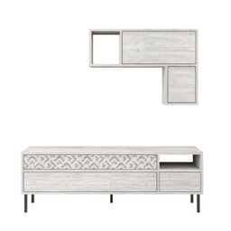 Decortie Heaton Modern Tv Unit Ancient White With Storage And Wall Shelf 144.6Cm - thumbnail 2