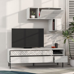 Decortie Heaton Modern Tv Unit Ancient White With Storage And Wall Shelf 144.6Cm - thumbnail 5