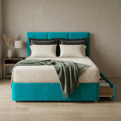 Adore Designs Alton Plush Velvet Divan Bed, Headboard & Mattress - 4Ft Small Double - Mallard - 0 Drawers - image 1