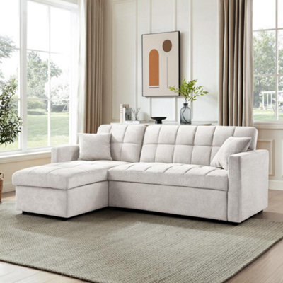 Home Detail Harry Pull-Out Sofa Bed With Reversible Storage Chaise, Grey Linen - image 1