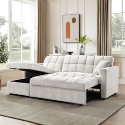 Home Detail Harry Pull-Out Sofa Bed With Reversible Storage Chaise, Grey Linen - thumbnail 2