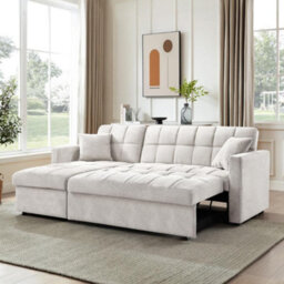 Home Detail Harry Pull-Out Sofa Bed With Reversible Storage Chaise, Grey Linen - thumbnail 3