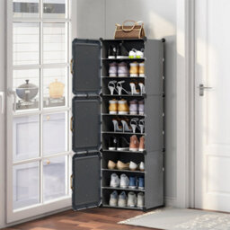 Breeins 9 Tier Foldable Shoe Cabinet With Doors For 18 Pairs Of Shoes At The Entrance - thumbnail 2