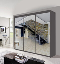 Milan Sliding Mirror Door Wardrobe With Hanging Rails & Shelves ( Grey , 250 Cm ) - thumbnail 1