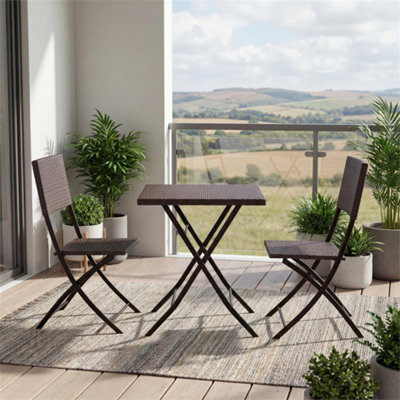 Brown 3 Piece Rattan Bistro Dining Set Outdoor Garden Balcony Folding Table Chair - image 1