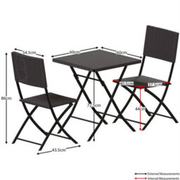 Brown 3 Piece Rattan Bistro Dining Set Outdoor Garden Balcony Folding Table Chair - thumbnail 2