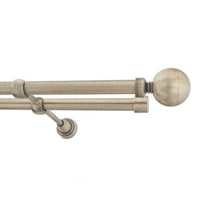 Toolty Double Metal Curtain Pole 19/19mm With Finials Rod Classic Brackets Ball 290Cm Antique Brass