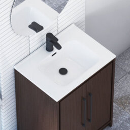 Royal Bathrooms Livora 600mm Walnut Woodgrain Floor Standing Bathroom Vanity Unit 2 Door With Ceramic Basin & Matt Black Handle - thumbnail 5
