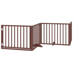 Walplus Brown Dog Gate With Door Foldable 6 Panels 480 Cm Poplar Wood - thumbnail 3