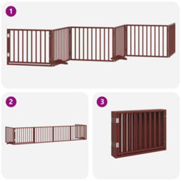 Walplus Brown Dog Gate With Door Foldable 6 Panels 480 Cm Poplar Wood - thumbnail 5