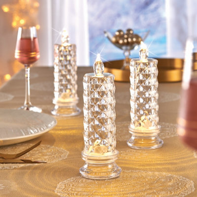 Eldo Set Of 3 Clear Led Battery Candles,  Crystal Effect Flameless Decorative Lights, 18Cm Tall