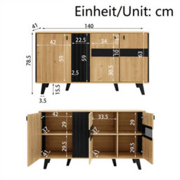Abrihome 140X41X78.5 Cm, Modern Led Sideboard In Wood & Black, Glass Front With Integrated Lighting - thumbnail 9