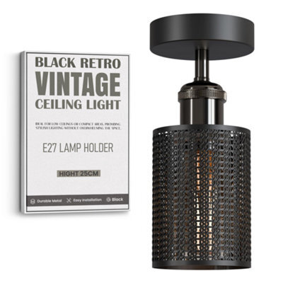 Black Ceiling Light Fixture, Industrial Chandeliers Ceiling Lights Metal Cage Lampshade, With E27 Base With Bulb - image 1