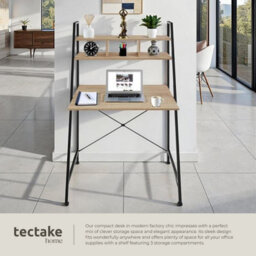 Tectake Desk Exeter - Overhead Storage Shelves, 3 Compartments  - Industrial Wood Light, Oak Sonoma - thumbnail 3