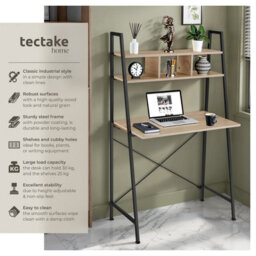 Tectake Desk Exeter - Overhead Storage Shelves, 3 Compartments  - Industrial Wood Light, Oak Sonoma - thumbnail 2