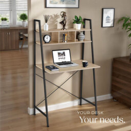 Tectake Desk Exeter - Overhead Storage Shelves, 3 Compartments  - Industrial Wood Light, Oak Sonoma - thumbnail 7