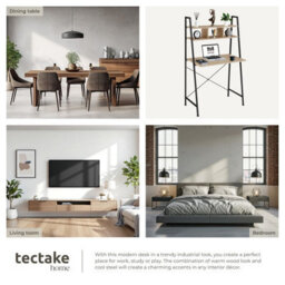 Tectake Desk Exeter - Overhead Storage Shelves, 3 Compartments  - Industrial Wood Light, Oak Sonoma - thumbnail 5