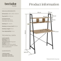 Tectake Desk Exeter - Overhead Storage Shelves, 3 Compartments  - Industrial Wood Light, Oak Sonoma - thumbnail 6