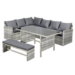 OSeasons Fiji Rattan 8 Seat Corner Dining Set In Dove Grey - thumbnail 2