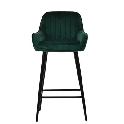 Lakeland Furniture Hamilton Dark Green Velvet Bar Stool Fixed Height Black Leg - image 1