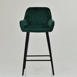 Lakeland Furniture Hamilton Dark Green Velvet Bar Stool Fixed Height Black Leg - thumbnail 2